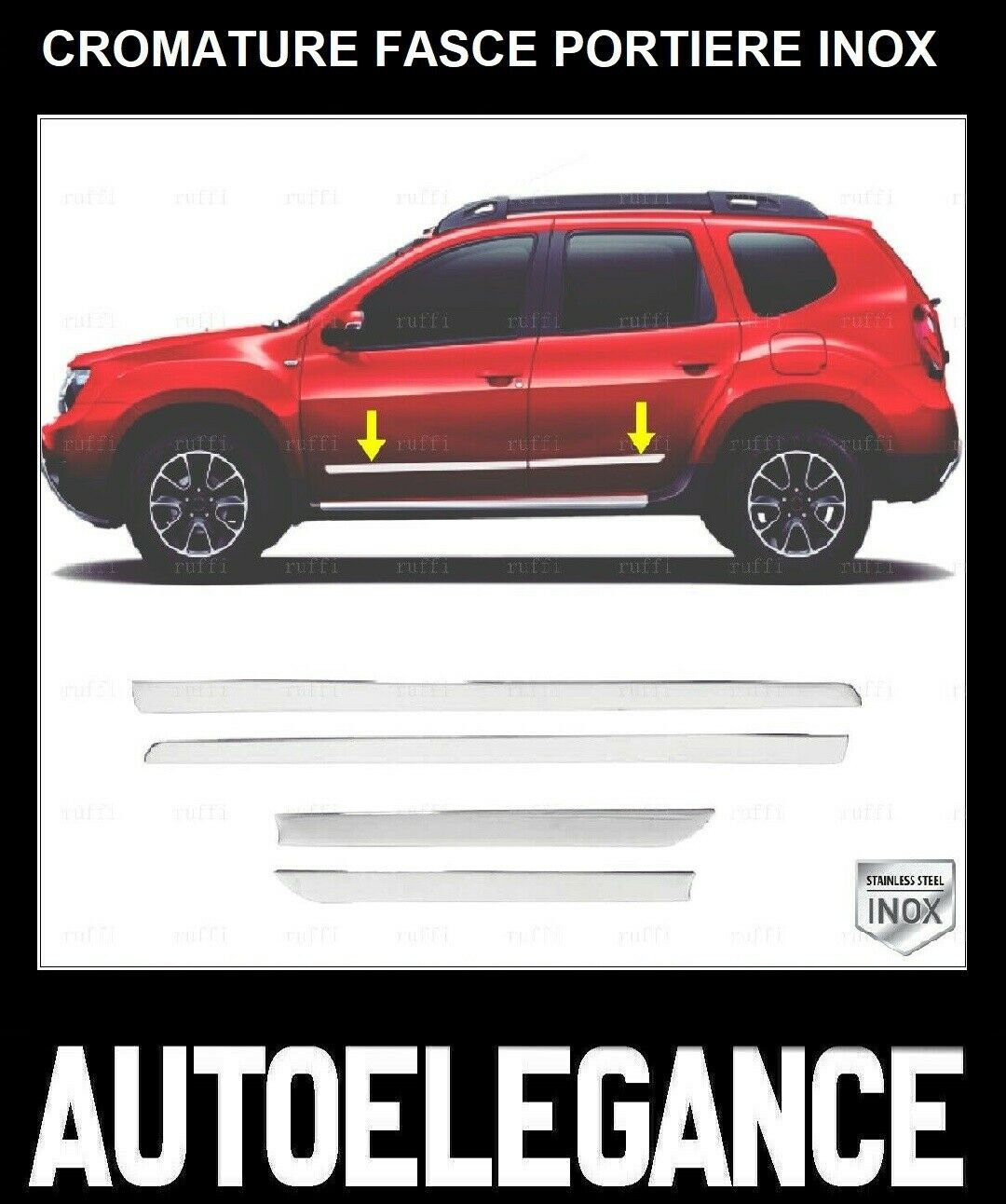 CROMATURA FASCE LATERALI PORTIERE DACIA DUSTER 2010-2017 INOX ADESIVO 0032 AUTOELEGANCERICAMBI