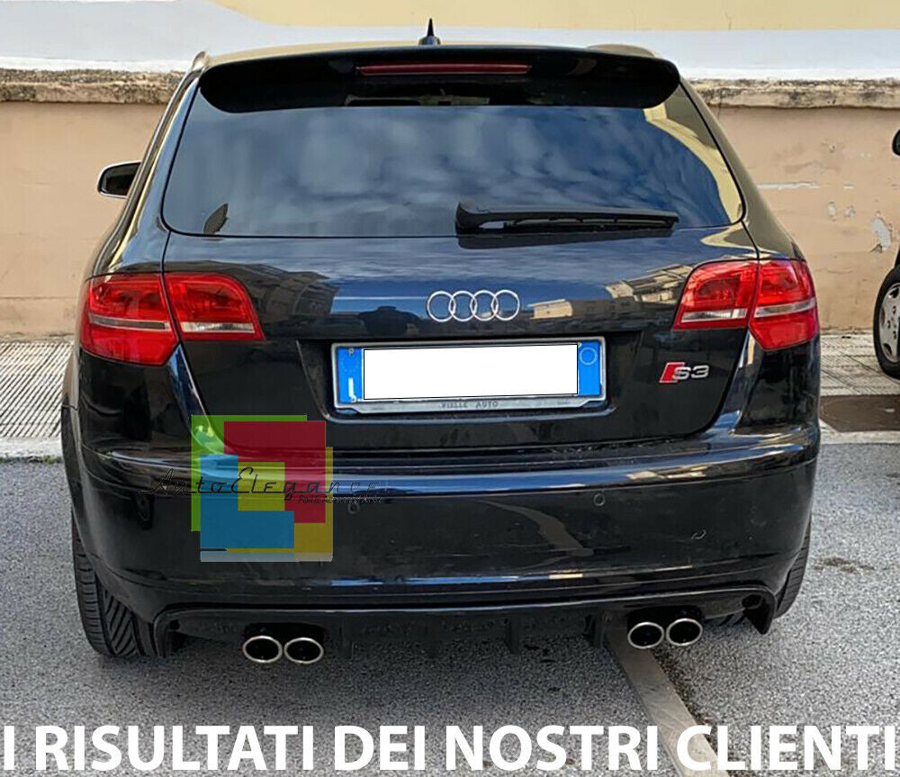 DIFFUSORE AUDI A3 S3 8P 08-12 SOTTO PARAURTI RS3 DOPPIO SCARICO NERO LUCIDO ABS