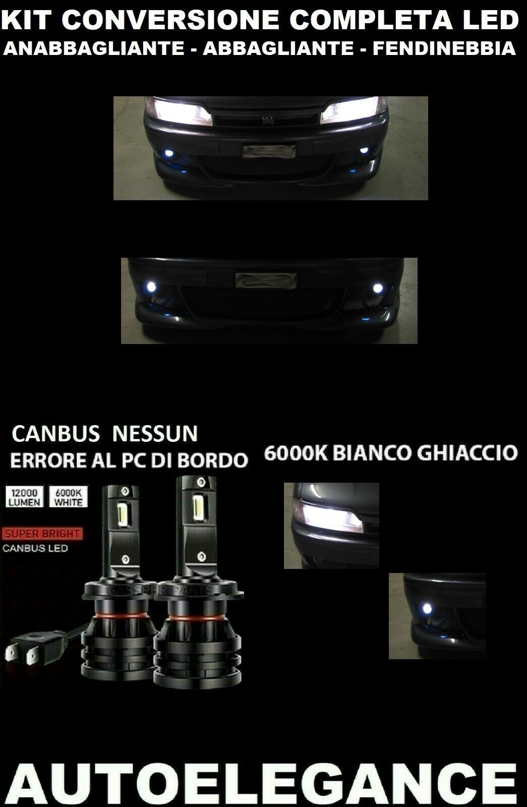 NISSAN PRIMERA P10 LOW BEAM HIGH BEAM FOG LIGHT LED CAMBUS 16000LM 0032