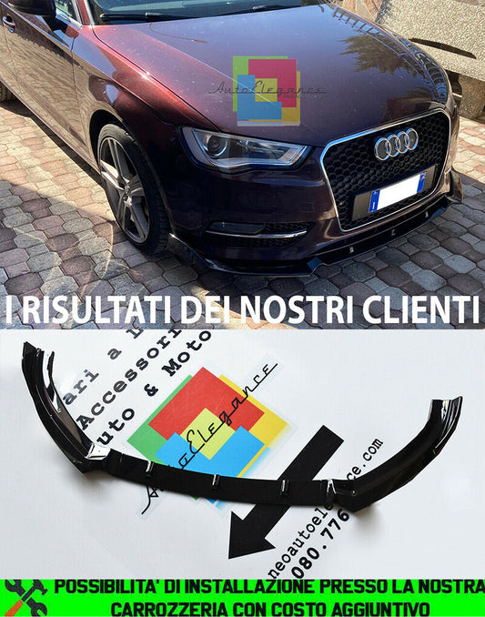 AUDI A3 8V 2012-2015 SOTTO PARAURTI ANTERIORE SPLITTER ABS NERO LOOK RS3 AUTOELEGANCERICAMBI