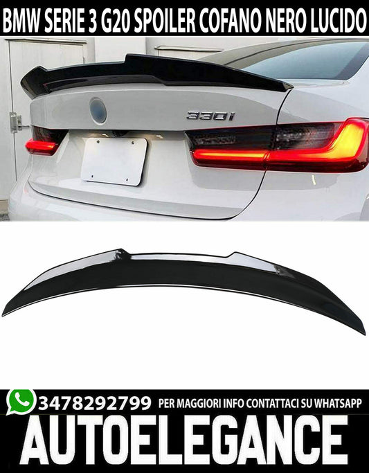 BMW SERIE 3 G20 BERLINA SPOILER POSTERIORE SUL COFANO LOOK M3 NERO LUCIDO AUTOELEGANCERICAMBI