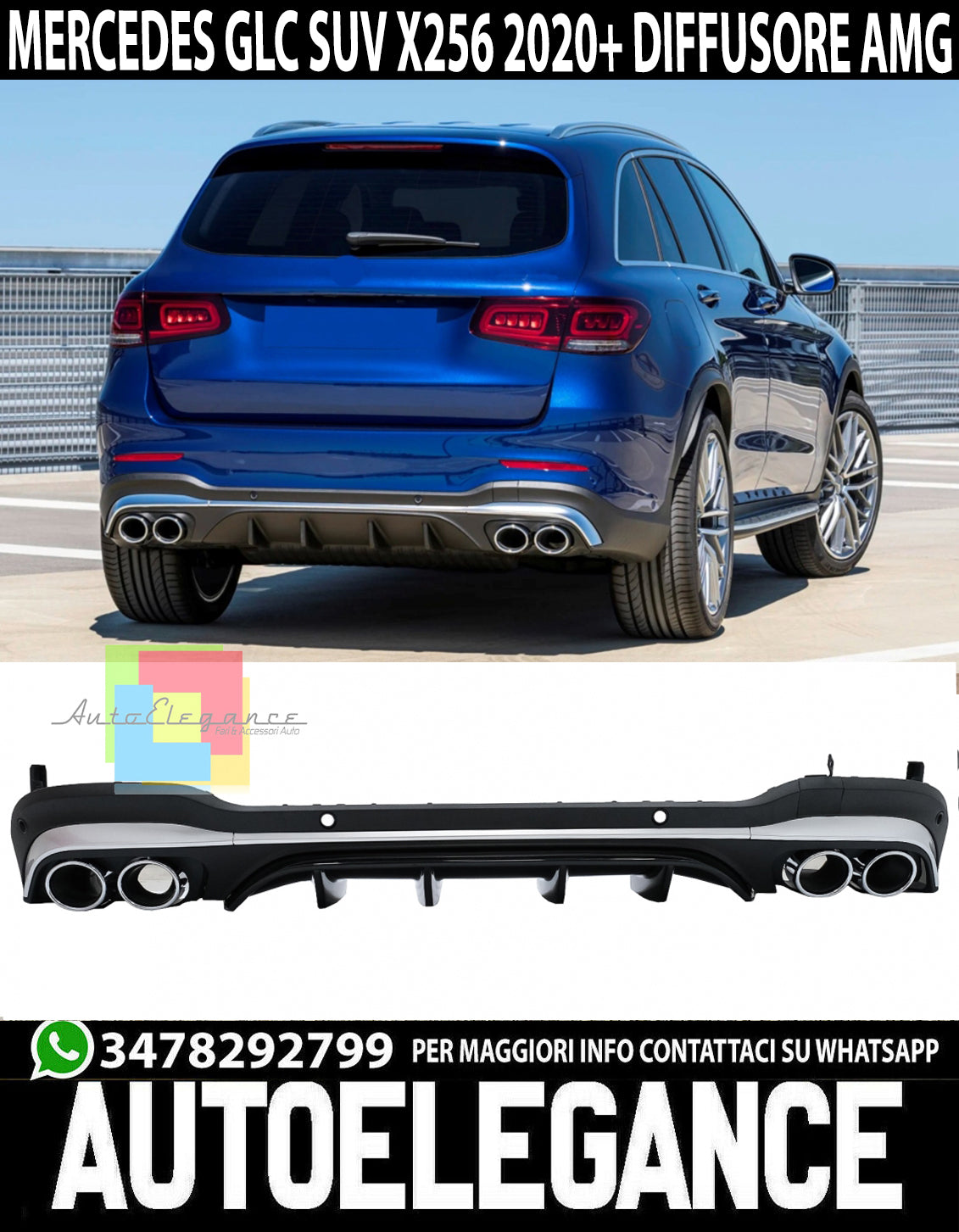 MERCEDES GLC X253 SUV 2020+ ABS REAR DIFFUSER AND STAINLESS STEEL TIPPER AMG