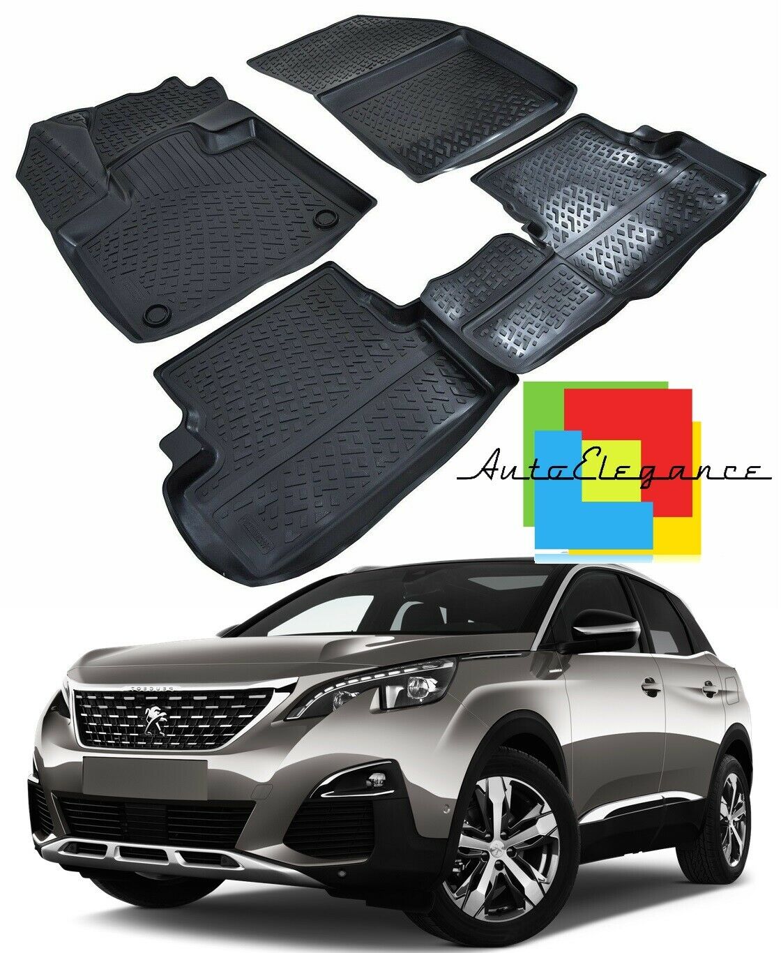 CUSTOM RUBBER CAR INTERIOR MATS SET FOR PEUGEOT 3008 SUV 2017+ -AT-