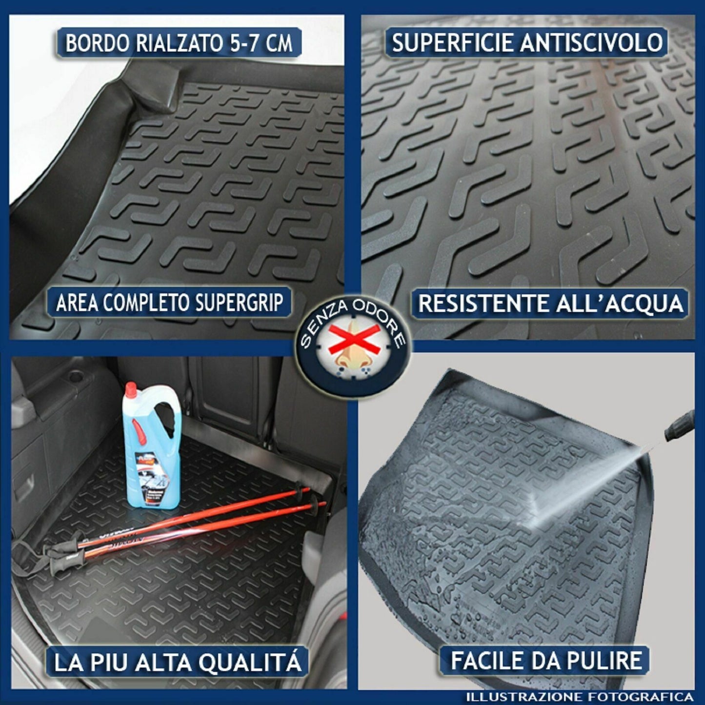 VASCA BAULE BAGAGLIAIO TAPPETO GOMMA SUPERGRIP MERCEDES CLASSE B W245 05-12 -AT-