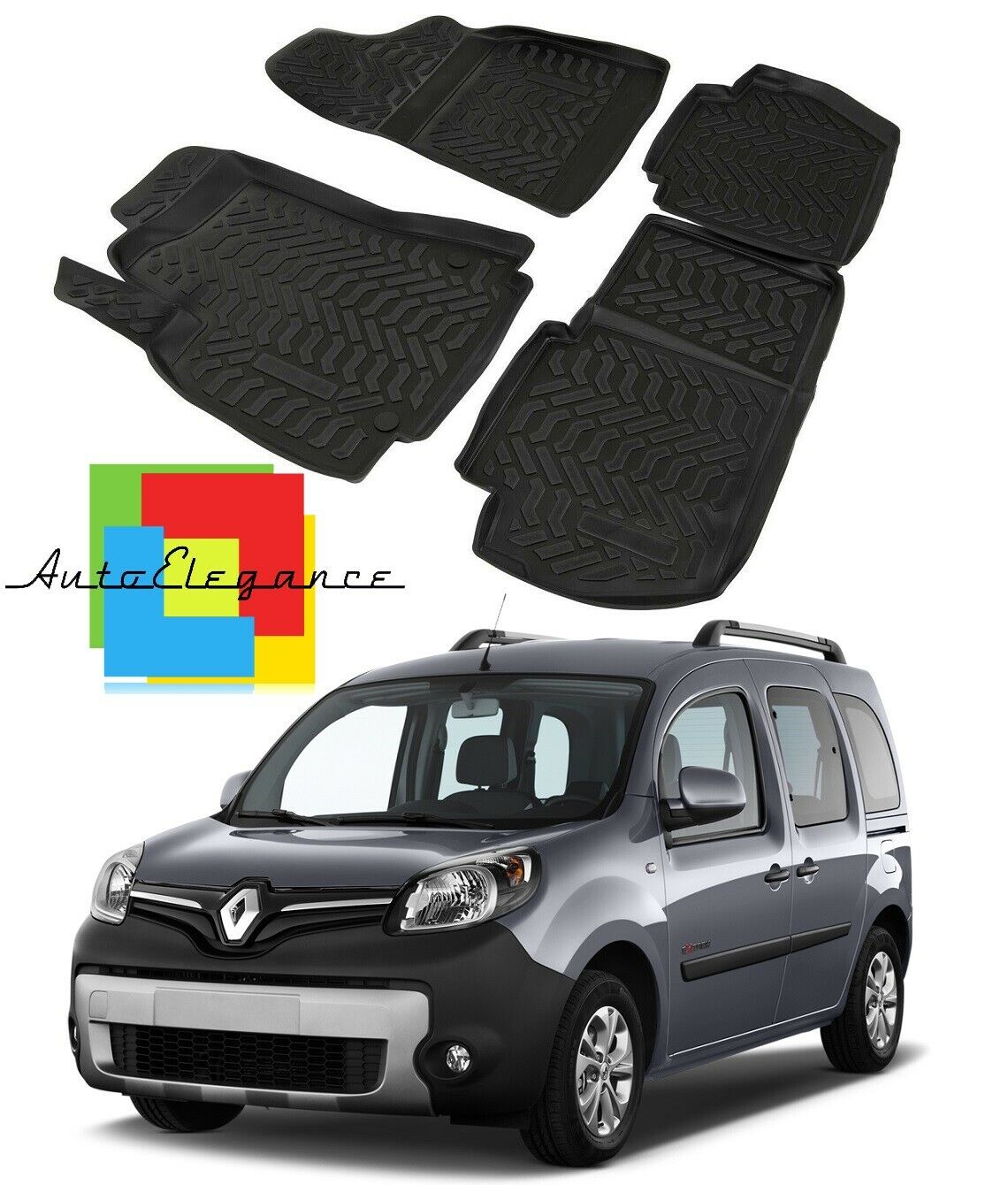 SET OF CUSTOM RUBBER CAR INTERIOR MATS FOR RENAULT KANGOO 2008+ -AT-