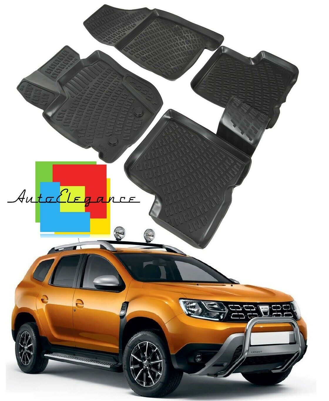 SET OF CUSTOM RUBBER CAR INTERIOR MATS FOR DACIA DUSTER 2 4x4 2018+ -AT-