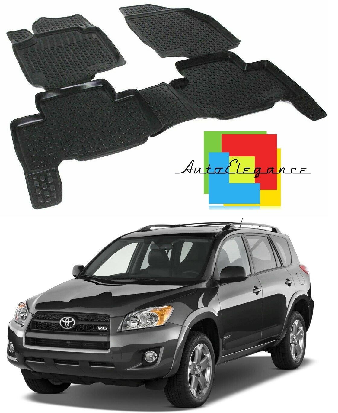 SET OF CUSTOM RUBBER CAR INTERIOR MATS TOYOTA RAV 4 III 2006-2012 -AT-