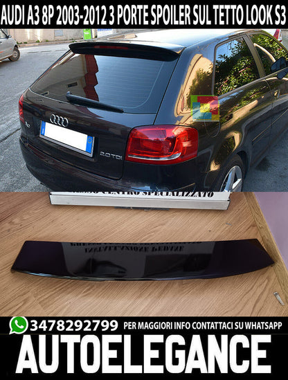 AUDI A3 8P 3 SPOILER POSTERIORE TETTO S3 SLINE NERO LUCIDO 0309 AUTOELEGANCERICAMBI