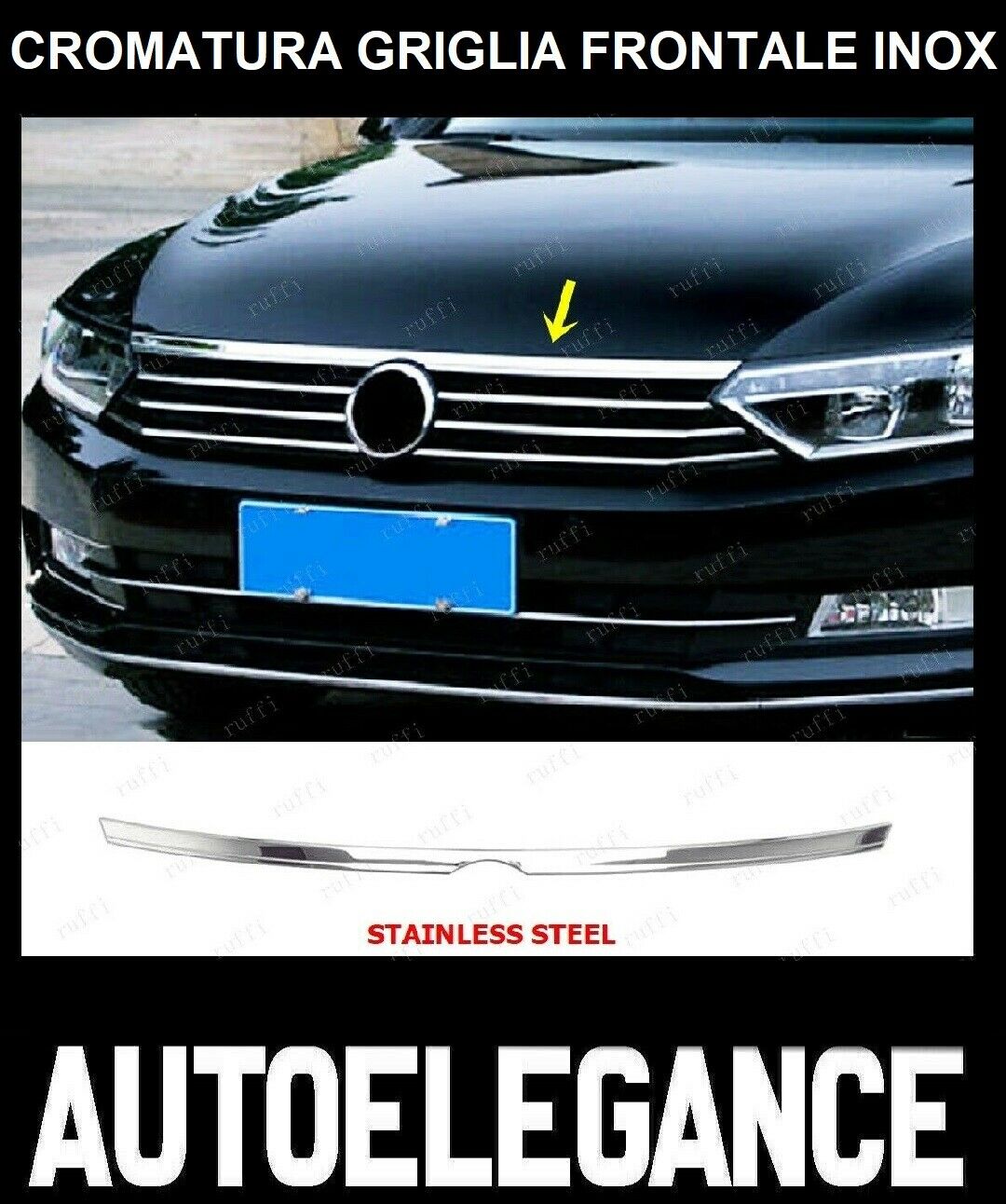 CROMATURA GRIGLIA FRONTALE COFANO VW PASSAT B8 2014+ ACCIAIO INOX ADESIVO 0032 AUTOELEGANCERICAMBI