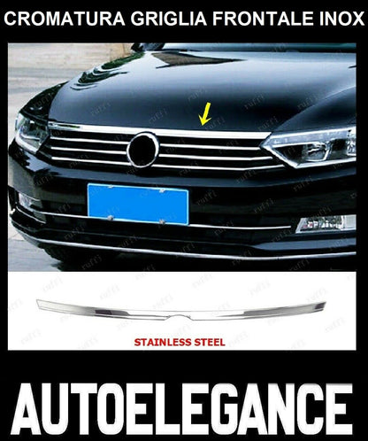 CROMATURA GRIGLIA FRONTALE COFANO VW PASSAT B8 2014+ ACCIAIO INOX ADESIVO 0032 AUTOELEGANCERICAMBI