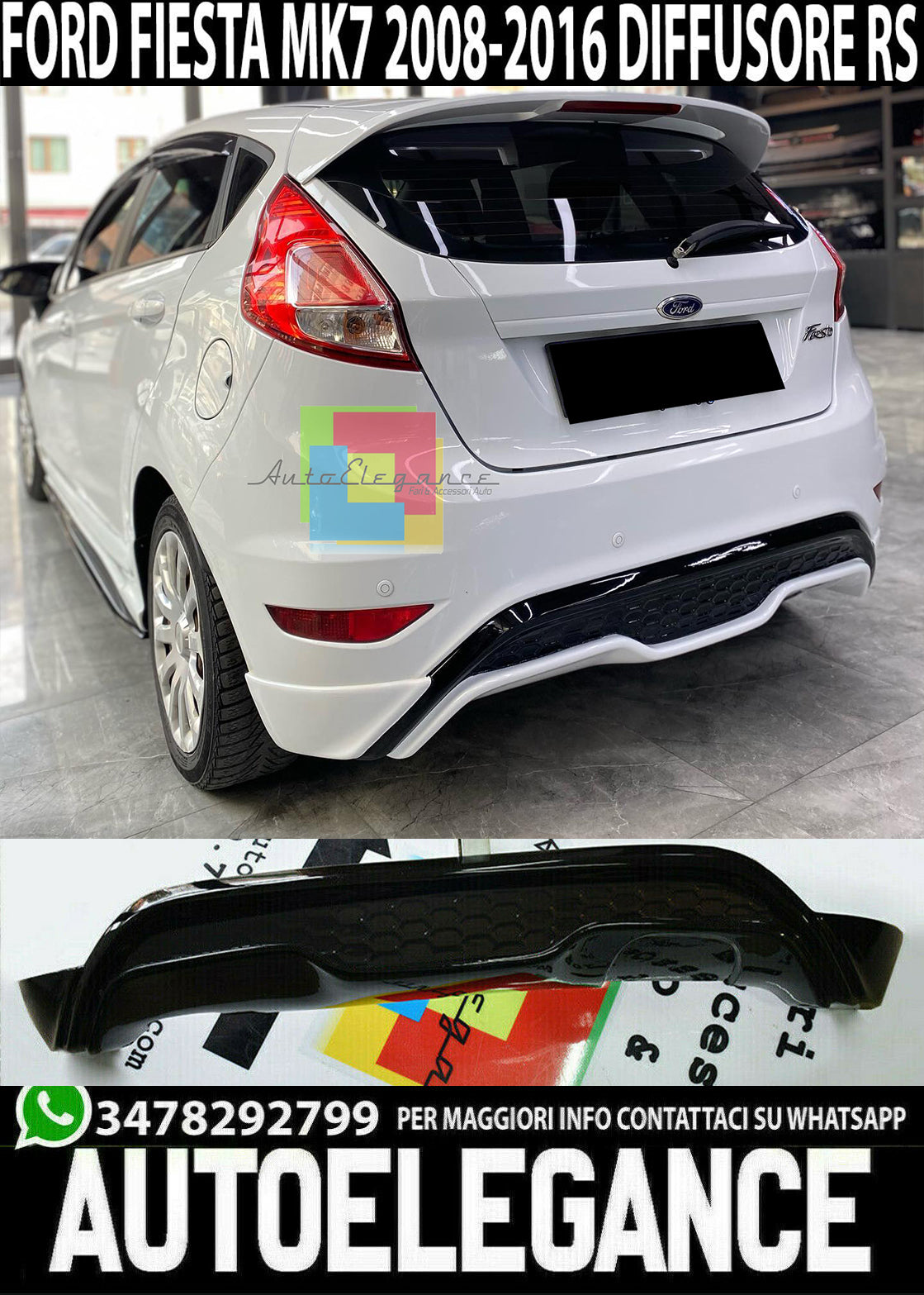 FORD FIESTA VI MK7 2008-2017 SOTTO PARAURTI RS LOOK DIFFUSORE ABS 0042