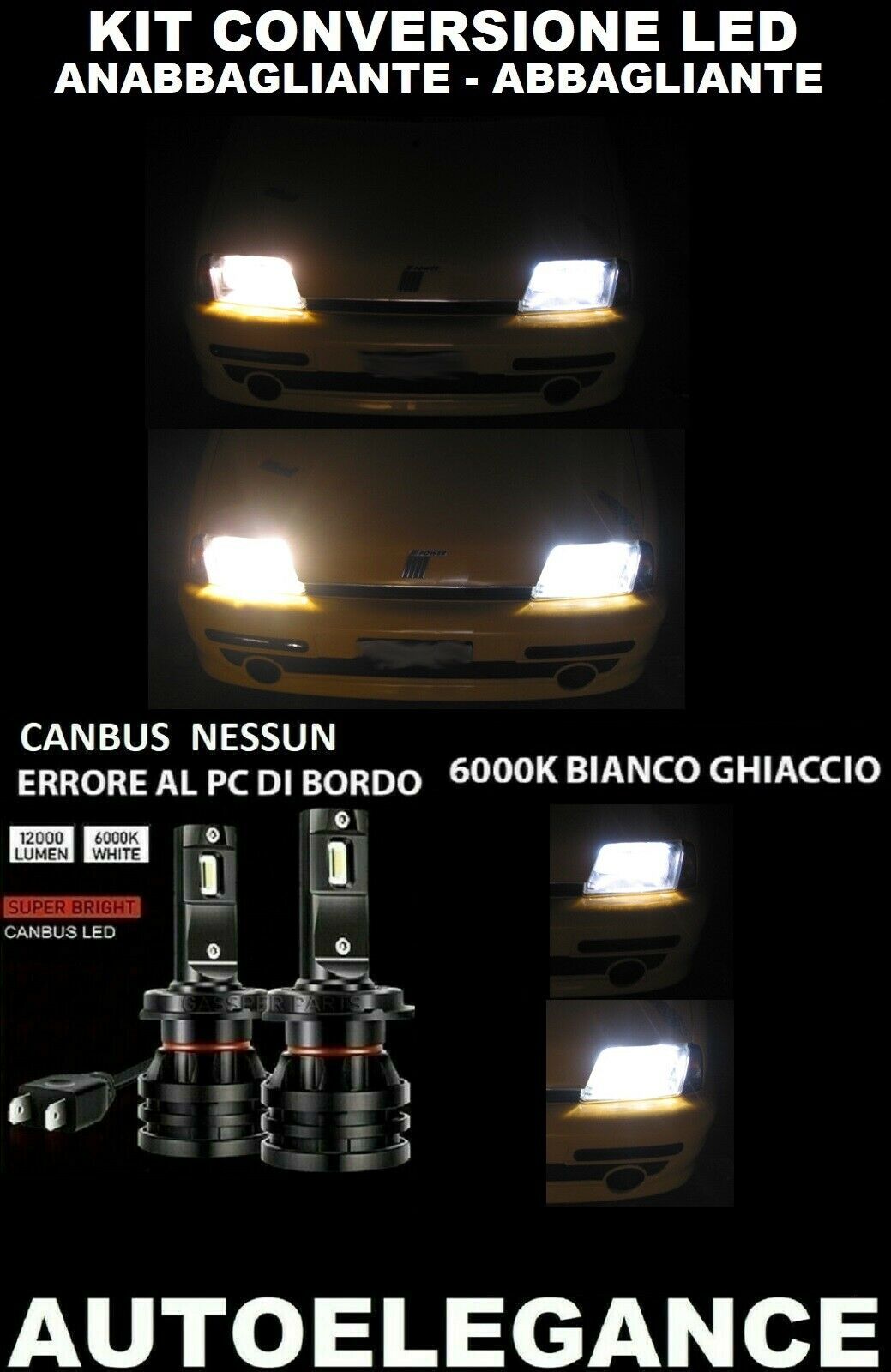FIAT 600 LOW BEAM HIGH BEAM LED 16.000LM CAMBUS 0032