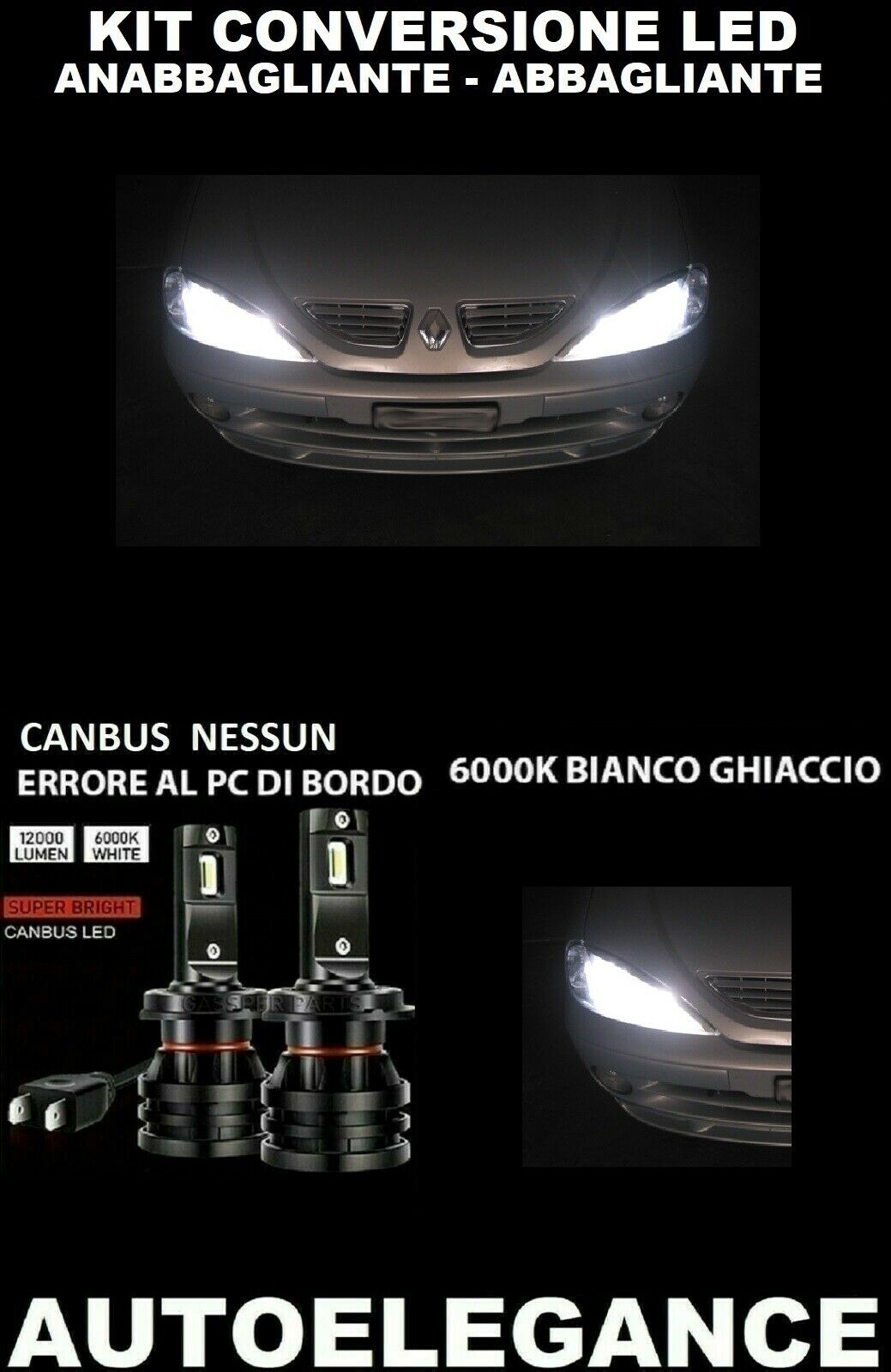 RENAULT MEGANE COUPE LOW BEAM LED HEADLIGHTS 16.000LM CAMBUS 0032