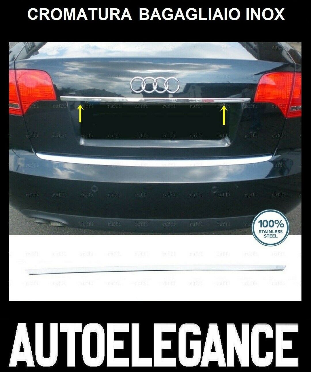 CROMATURA BAGAGLIAIO SUPERIORE AUDI A4 B6 B7 2000-2008 ACCIAIO INOX ADESIVO 0032 AUTOELEGANCERICAMBI