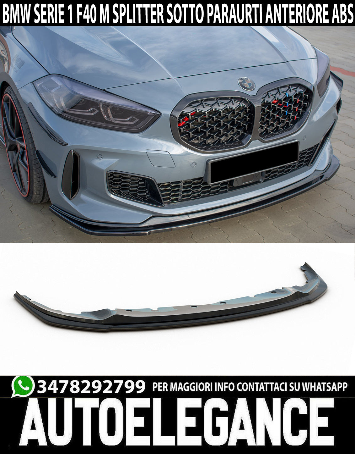 SPLITTER BMW SERIE 1 F40 M SPORT SOTTO PARAURTI ANTERIORE ABS NERO LUCIDO LAMA