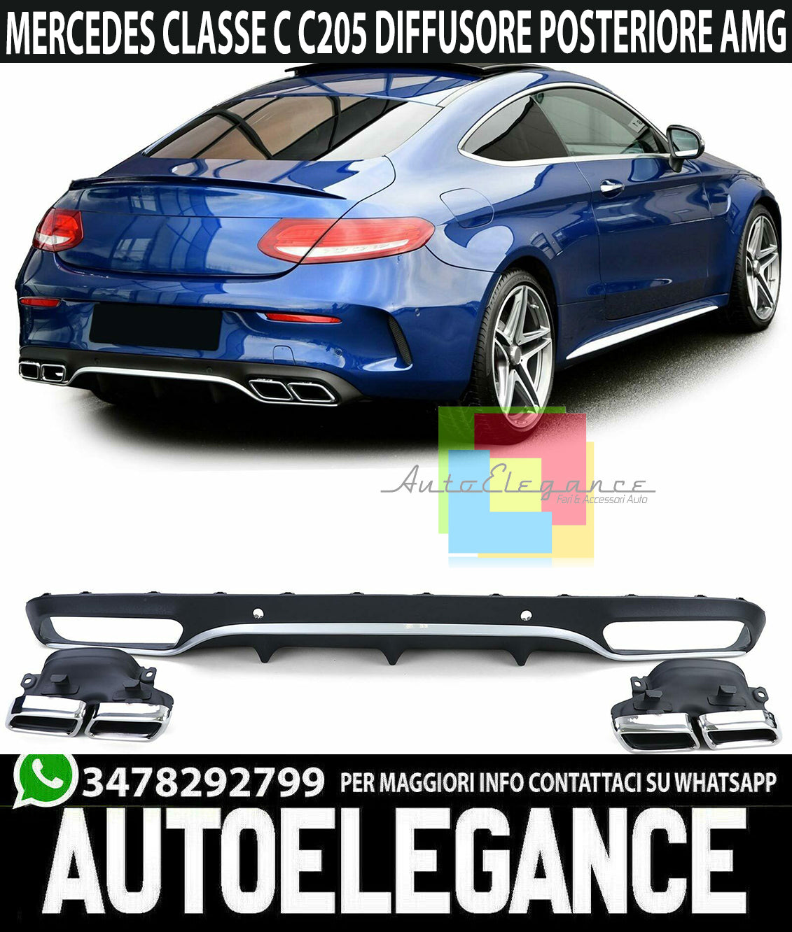 MERCEDES C C205 A205 2014-2019 REAR DIFFUSER ABS MUFFLERS AMG