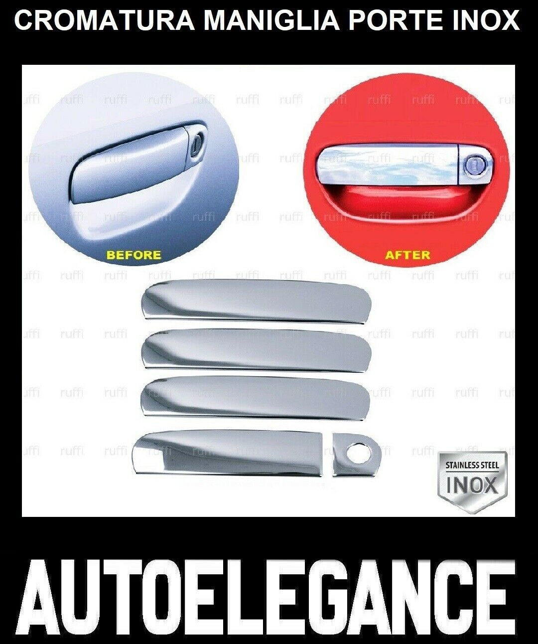 CROMATURA MANIGLIE 4 PORTE AUDI A3 8P 2003-2008 ACCIAIO INOX ADESIVO 0032 AUTOELEGANCERICAMBI
