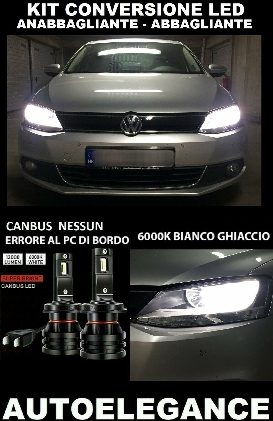 VW JETTA HYBRID LOW BEAM HIGH BEAM LED 16000LM CAMBUS 0032