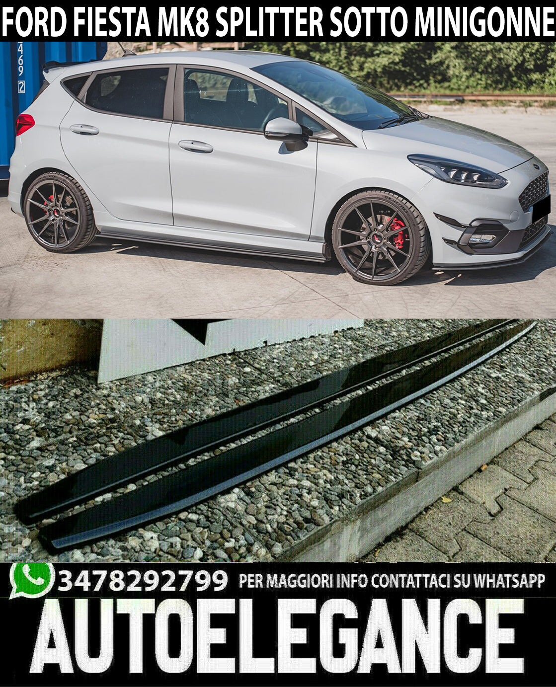 FORD FIESTA MK8 VII SPLITTER UNDER SIDE SKIRTS ABS GLOSS BLACK 0070