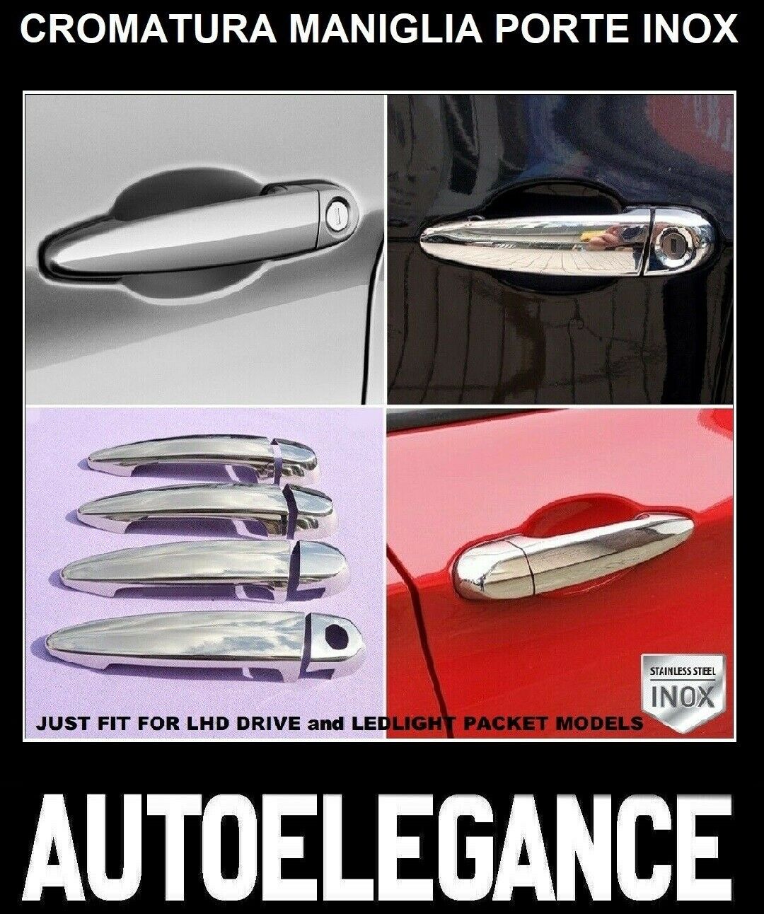 CROMATURA MANIGLIE PORTE BMW 3 E90 E91 LED ACCIAIO INOX ADESIVO 0032 AUTOELEGANCERICAMBI