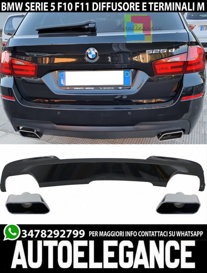 DIFFUSER &amp; EXHAUST TIPPER BMW 5 SERIES F10 F11 2011-2017 LOOK M-Tech 550i