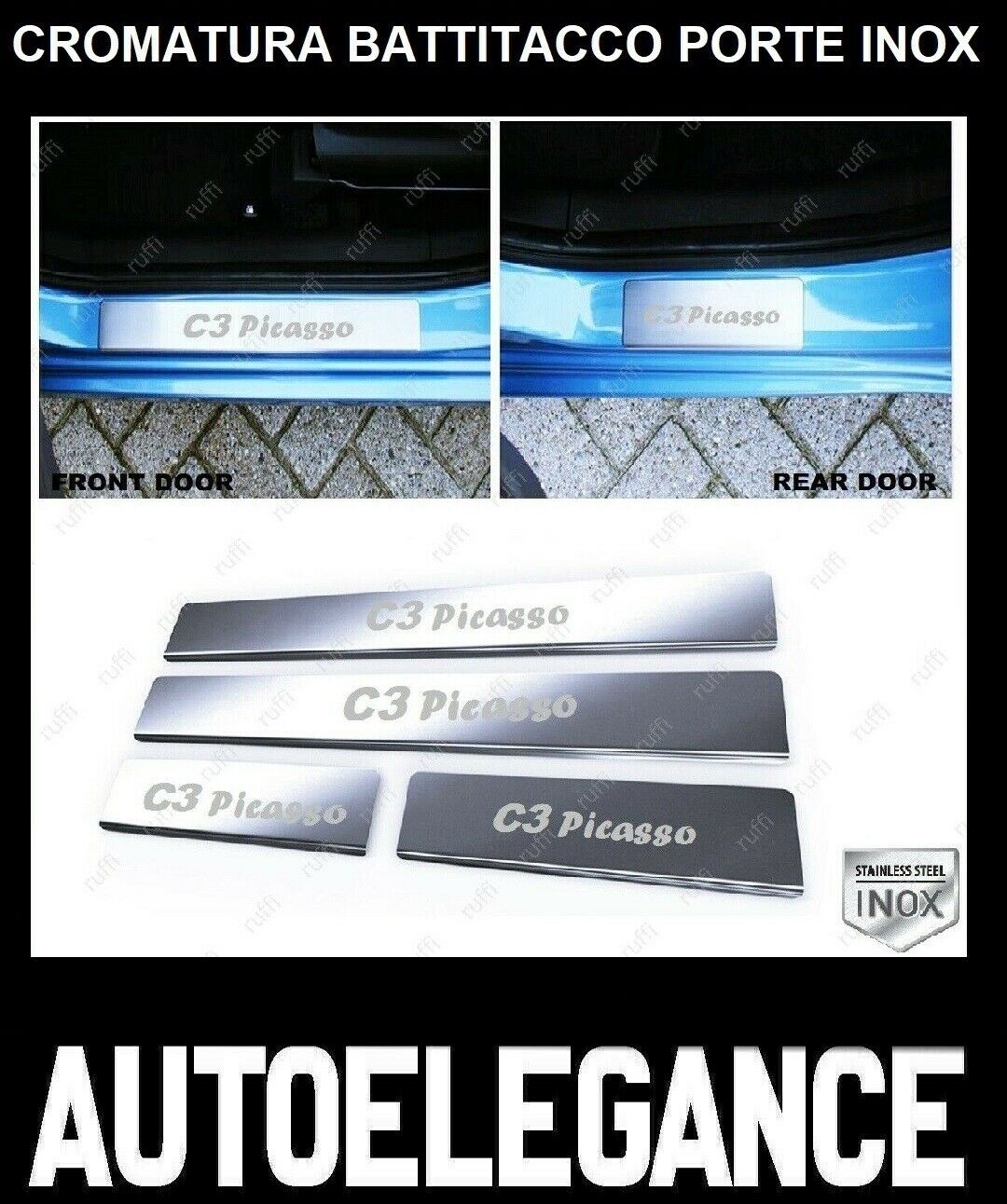 CROMATURA BATTITACCO 4 PORTE CITROEN C3 PICASSO 2009+ ACCIAIO INOX ADESIVO 0032 AUTOELEGANCERICAMBI