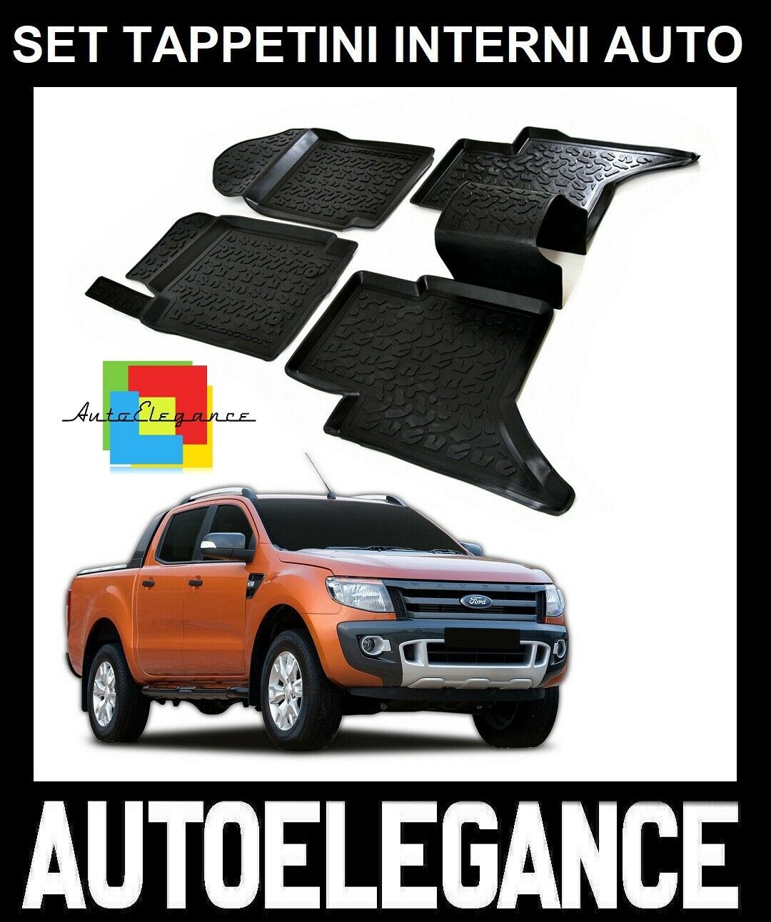 SET OF CUSTOM RUBBER CAR INTERIOR MATS FORD RANGER T6 - T7 0032