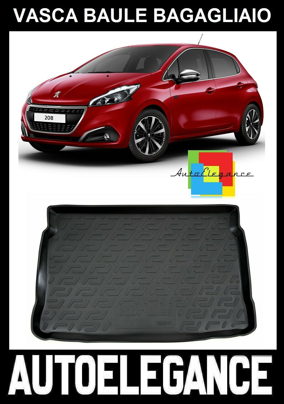 TRUNK MAT RUBBER CARPET SUPERGRIP PEUGEOT 208 2006-2019 -AT-