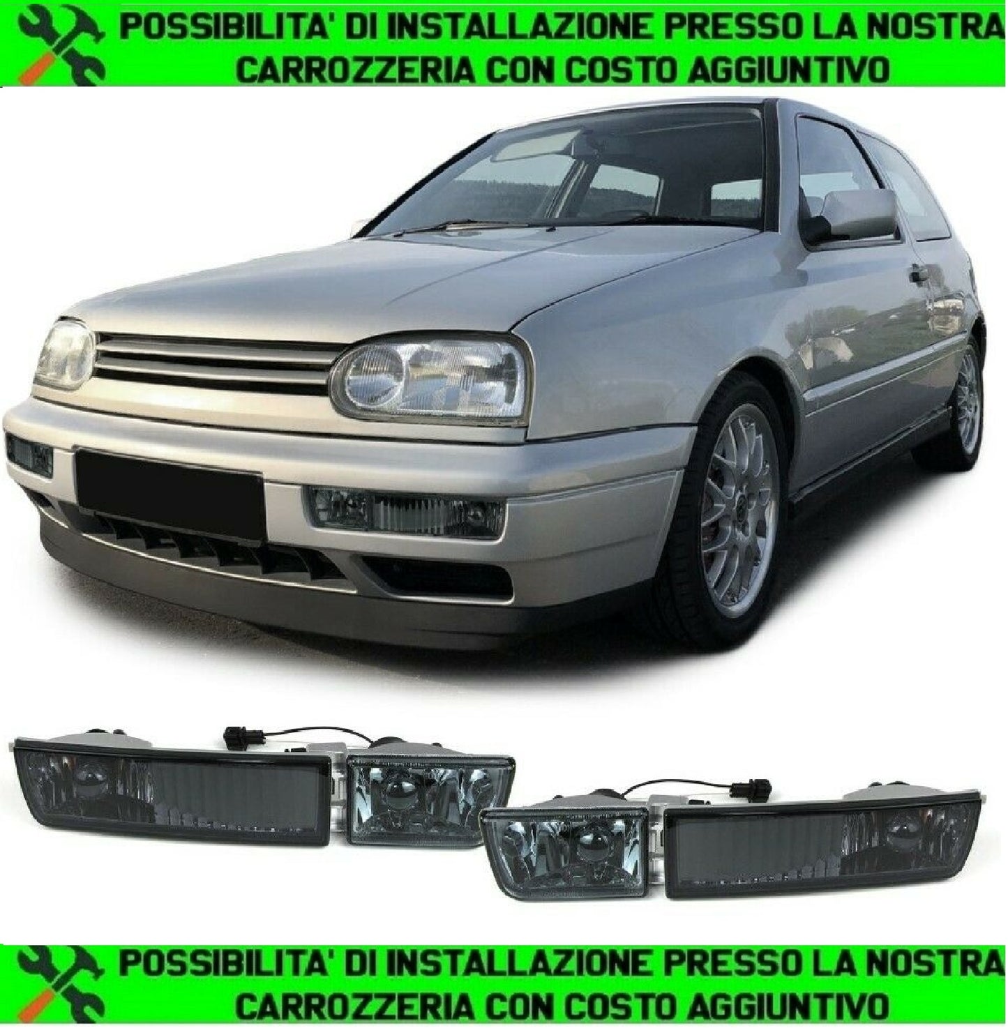 H3 Clear Glass Fog Light with Turn Signals Set Black Smoke for VW Golf 3 91-97 