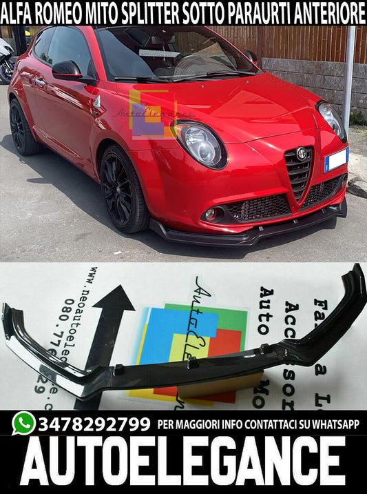 SPLITTER PER ALFA ROMEO MITO LAMA SOTTO PARAURTI ANTERIORE NERO LUCIDO 0079