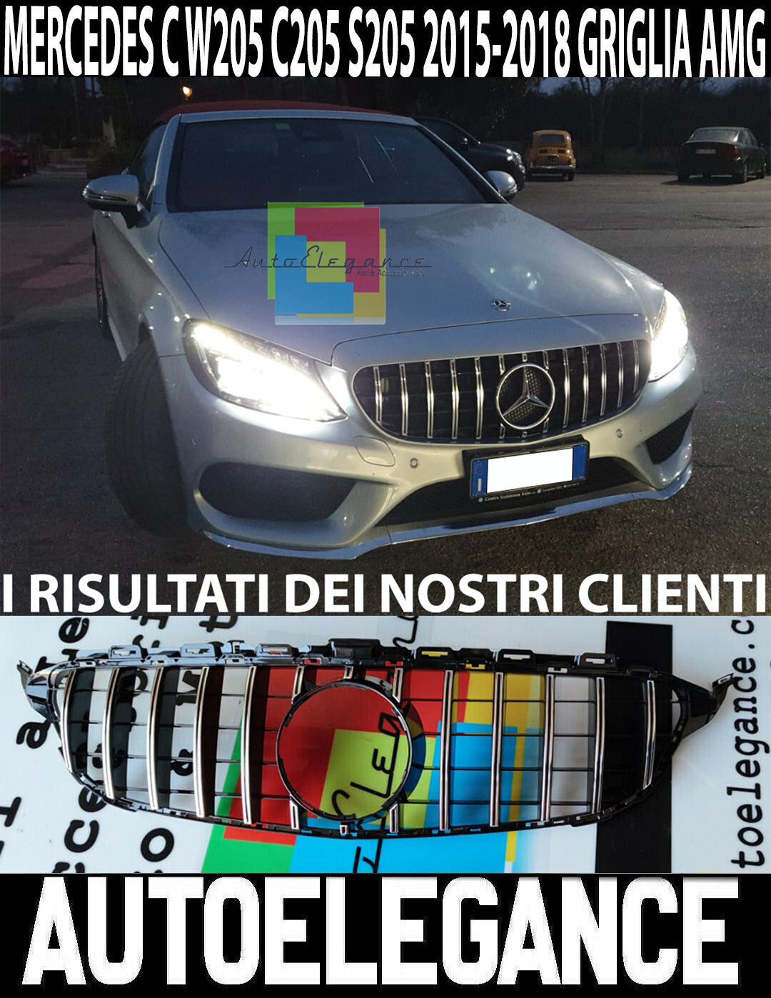 GRIGLIA ANTERIORE MERCEDES CLASSE C C205 A205 2015-2018 CALANDRA PROFILI SATINATI