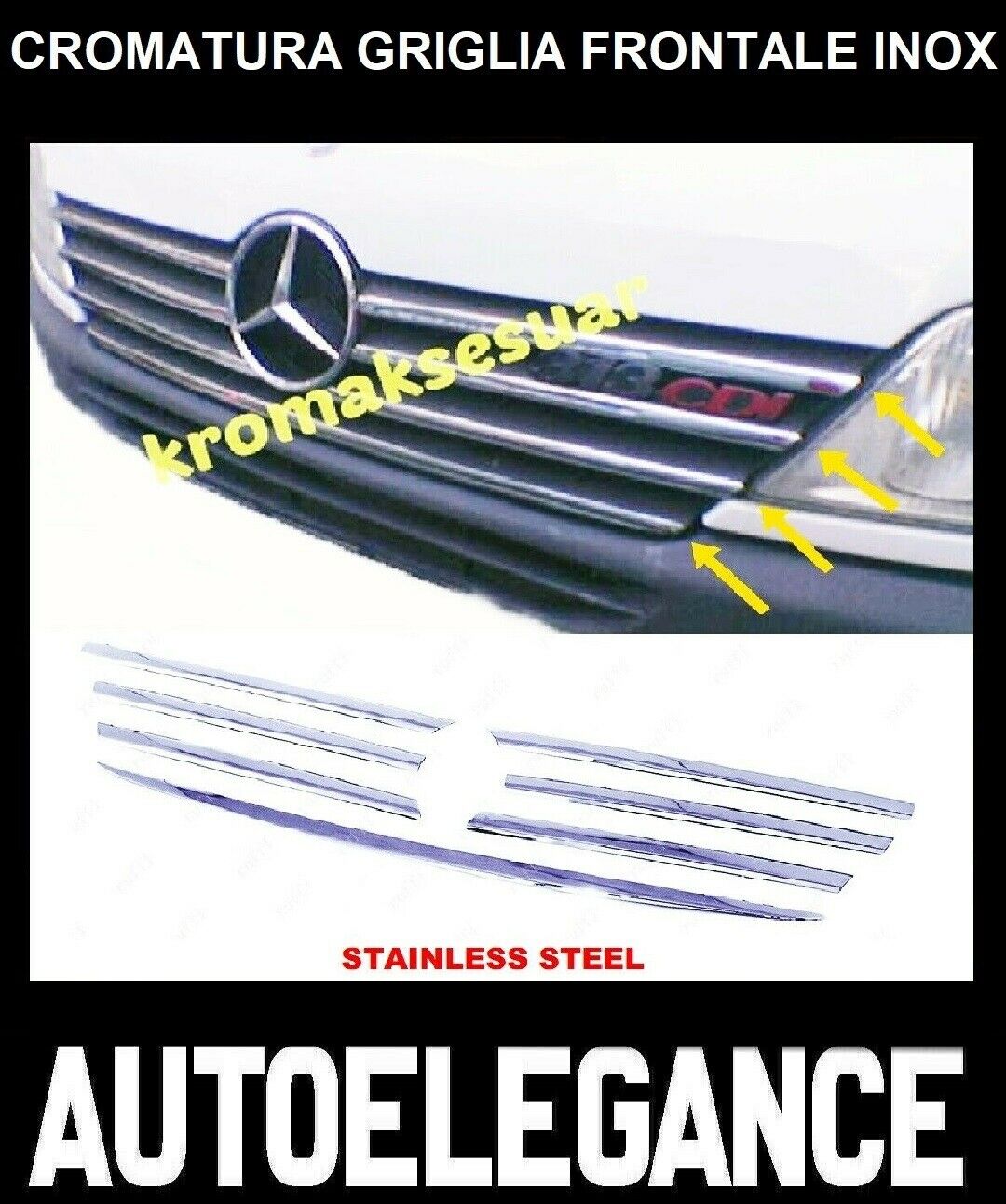 CROMATURA GRIGLIA FRONTALE 7PZ MERCEDES SPRINTER W901 01-03 INOX ADESIVO 0032 AUTOELEGANCERICAMBI