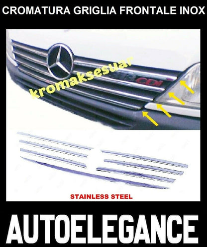 CROMATURA GRIGLIA FRONTALE 7PZ MERCEDES SPRINTER W901 01-03 INOX ADESIVO 0032 AUTOELEGANCERICAMBI