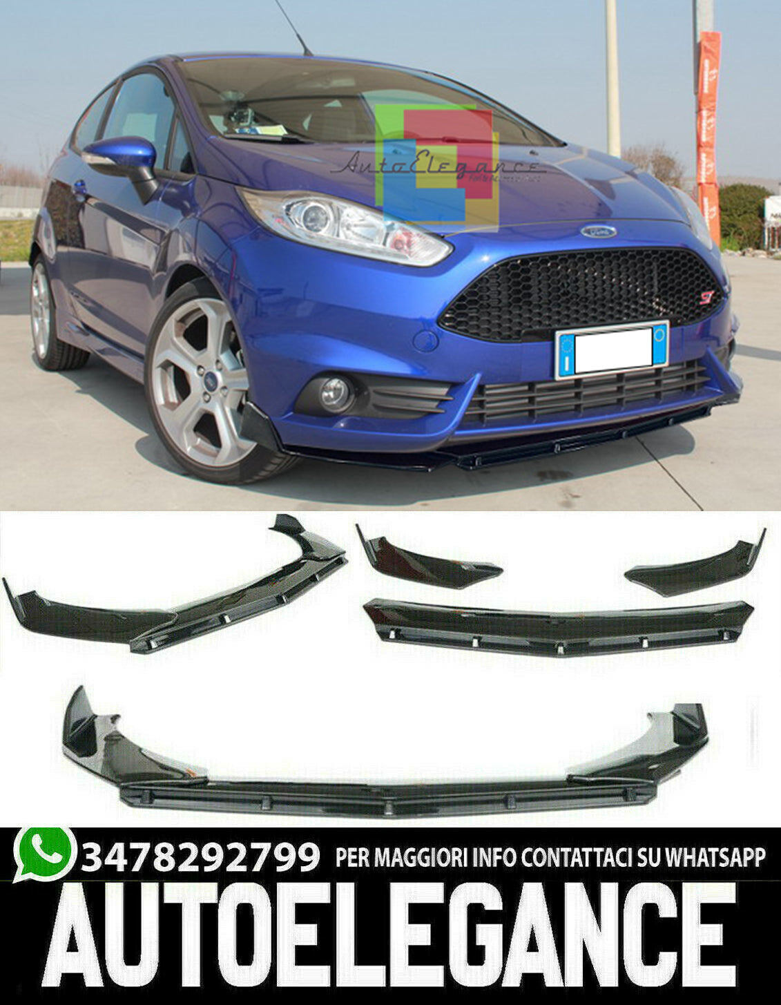 SPLITTER FORD FIESTA LIFT MK7 ST LIP GLOSS BLACK UNDER BUMPER ABS