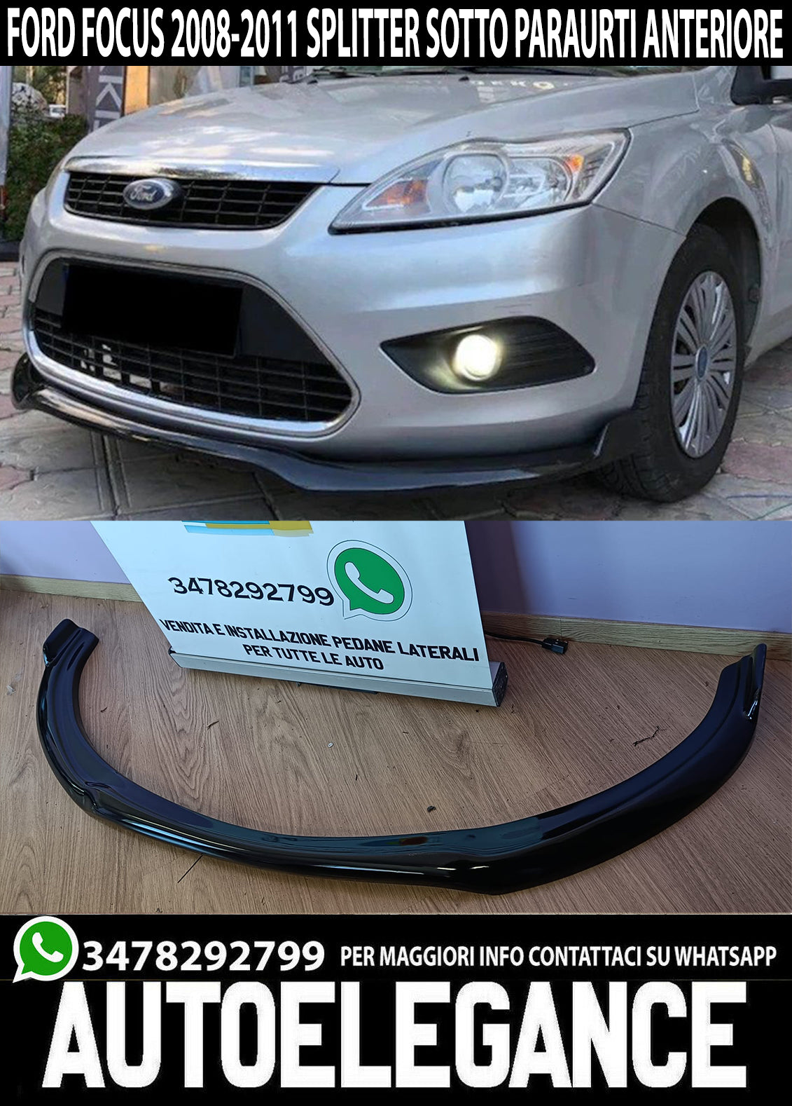 UNDER FRONT BUMPER FORD FOCUS II 2008-2011 SPLITTER GLOSSY BLACK 0246