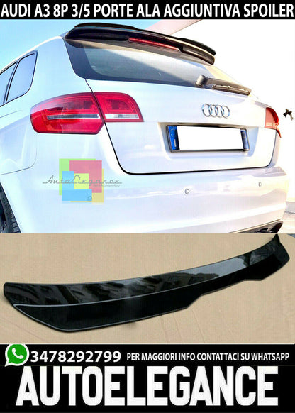 AUDI A3 8P 3 / 5 PORTE ALA AGGIUNTIVA SPOILER TETTO SPORTIVO ABS NERO LUCIDO AUTOELEGANCERICAMBI