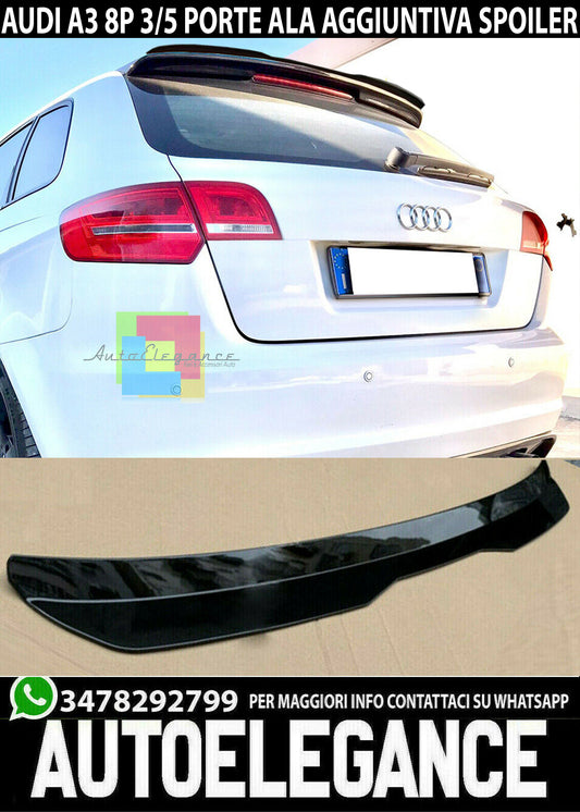 AUDI A3 8P 3 / 5 PORTE ALA AGGIUNTIVA SPOILER TETTO SPORTIVO ABS NERO LUCIDO AUTOELEGANCERICAMBI