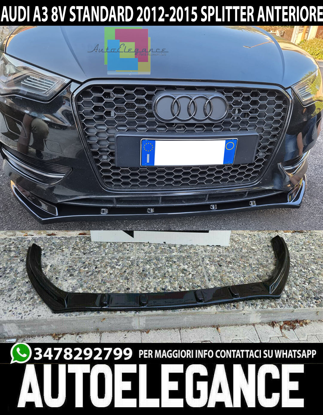 FRONT BUMPER SPLITTER FOR AUDI A3 8V STANDARD 2012-2015 ABS SPOILER