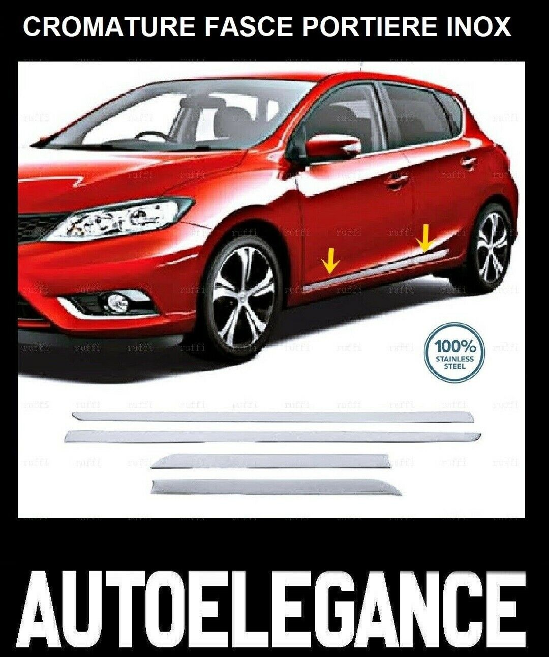CROMATURA FASCE LATERALI PORTIERE NISSAN PULSAR C13 ACCIAIO INOX ADESIVO 0032 AUTOELEGANCERICAMBI