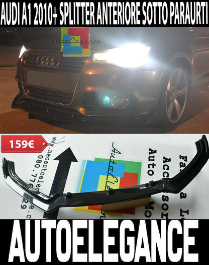 AUDI A1 2010-2016 LAMA SOTTO PARAURTI ANTERIORE ABS LOOK SPORTIVO NERO SPLITTER AUTOELEGANCERICAMBI