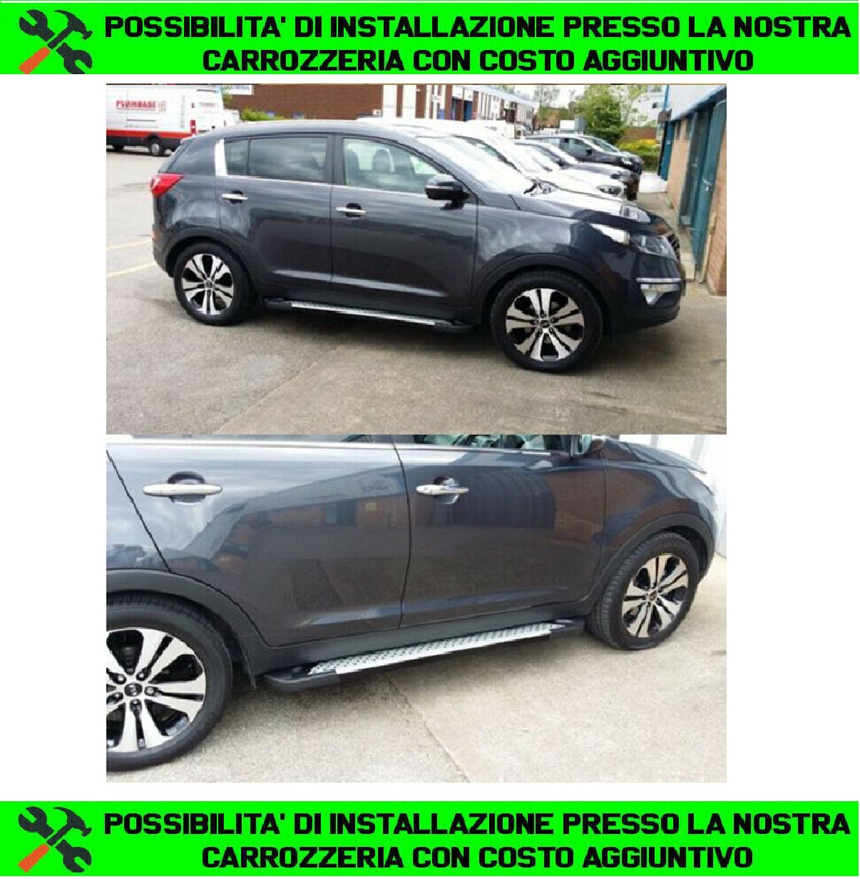 PEDANE LATERALI PER KIA SPORTAGE SL 2009-2015 SOTTO PORTA ANTISCIVOLO PUNTINI