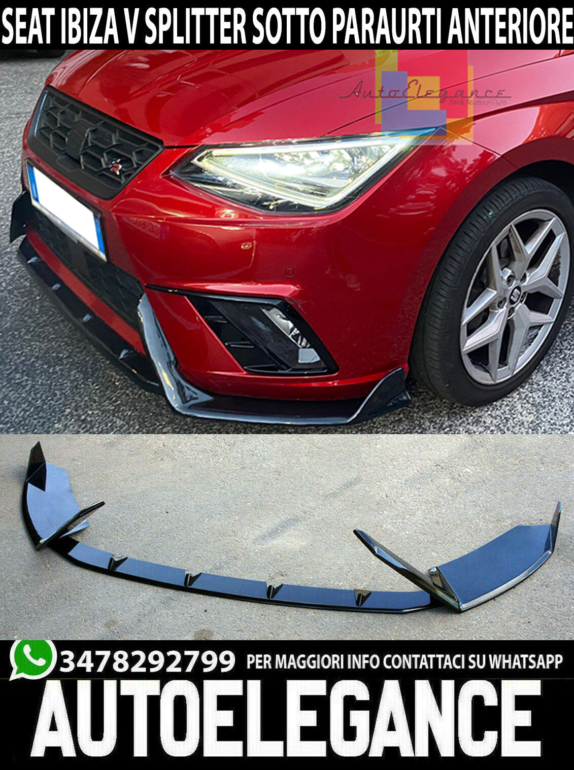 SEAT IBIZA V 2017+ SPOILER FR UNDER FRONT BUMPER ABS BLACK SPLITTER 0031