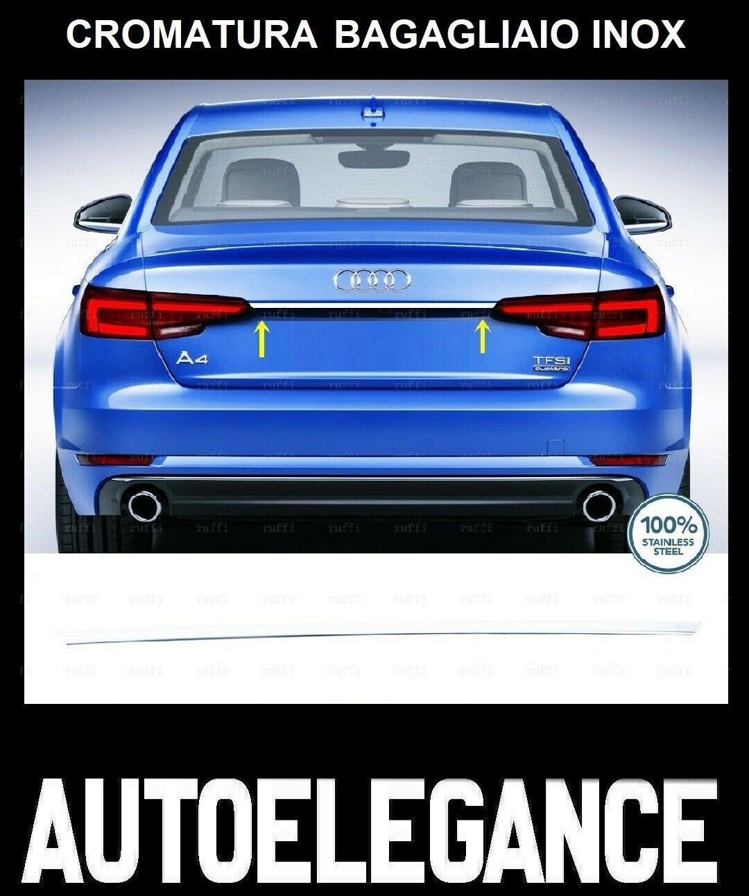 CROMATURA BAGAGLIAIO SUPERIORE AUDI A4 B9 2015+ ACCIAIO INOX ADESIVO 0032 AUTOELEGANCERICAMBI