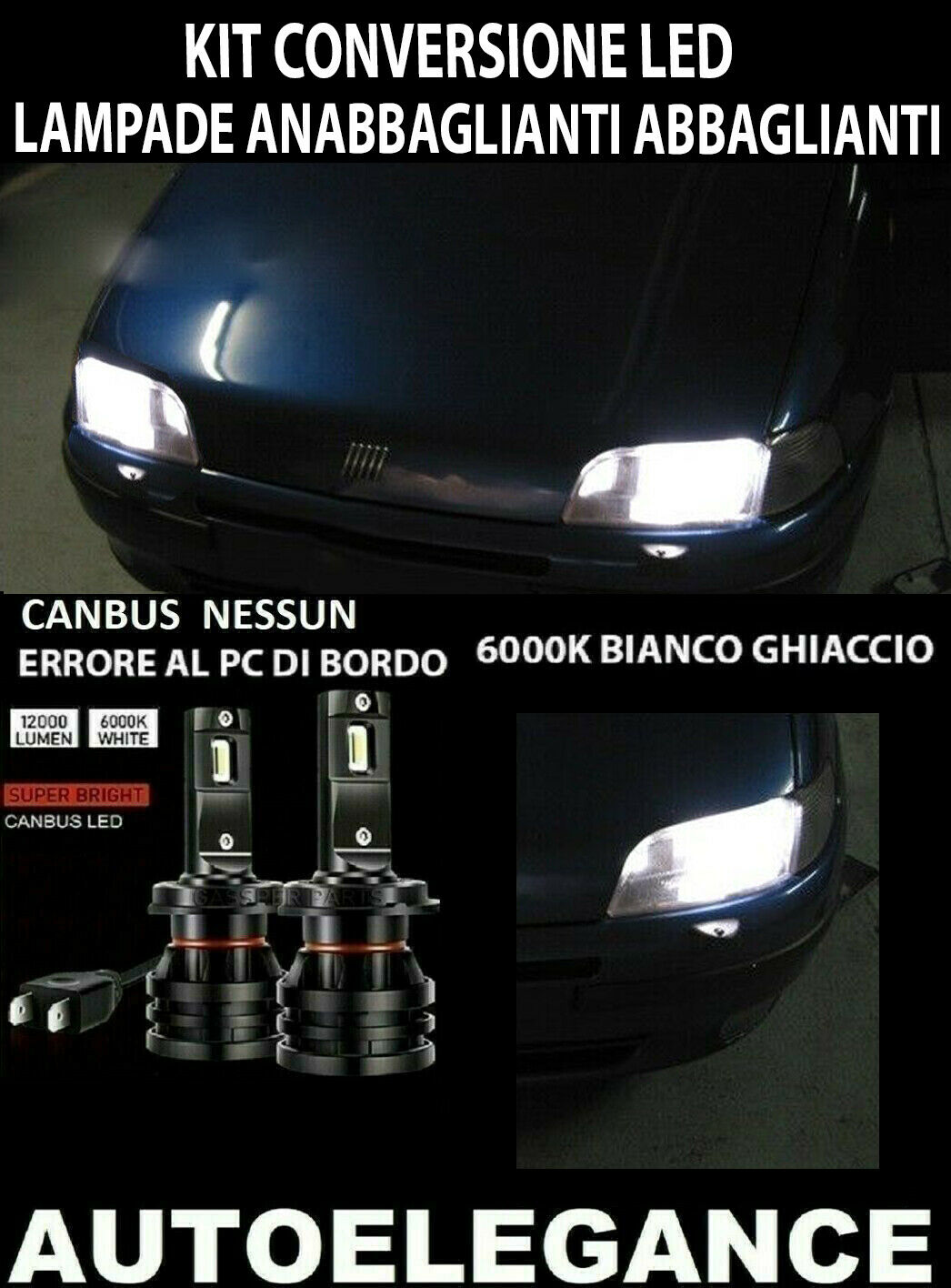 FIAT PUNTO I LOW BEAM HIGH BEAM H1 / H1 LED 16.000LM CAMBUS