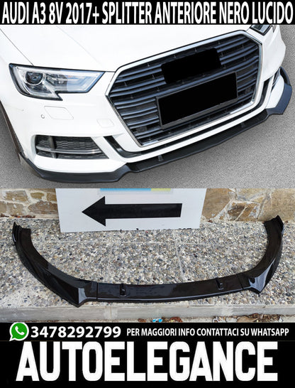 AUDI A3 8V 2017+ SLINE BUMPER SPLITTER ABS GLOSSY BLACK SPOILER 3 PIECES