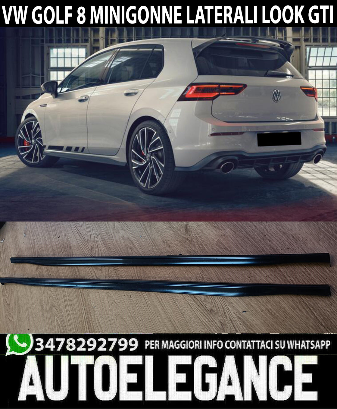 SIDE SKIRTS UNDER DOOR FOR VW GOLF 8 VIII 2019+ DESIGN GTI LOOK ABS 0264