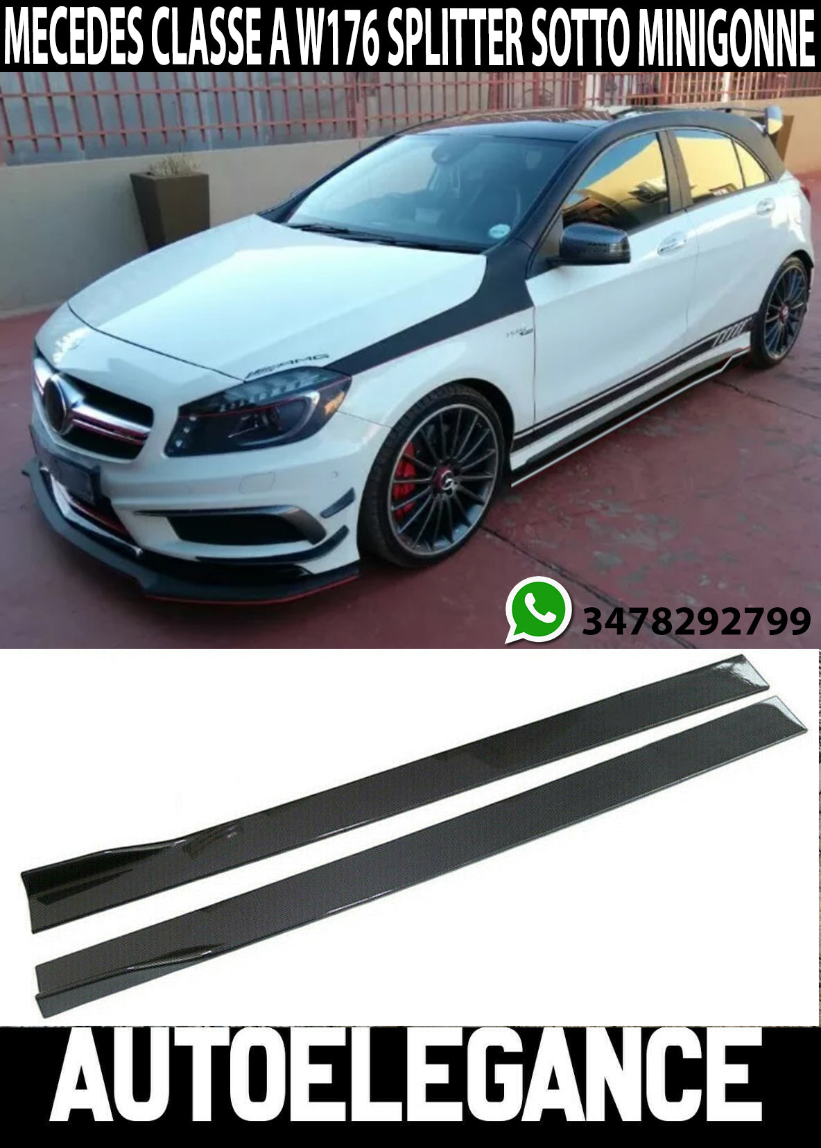 FLAPS UNDER SIDE SKIRTS MERCEDES A-CLASS W176 2012-2018 ABS BLACK TUNING