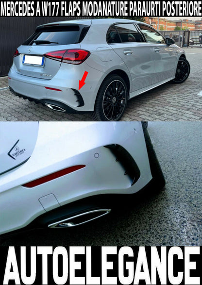 MERCEDES A-CLASS W177 PAIR OF REAR BUMPER MOULDS AMG LOOK 3M FLAPS 