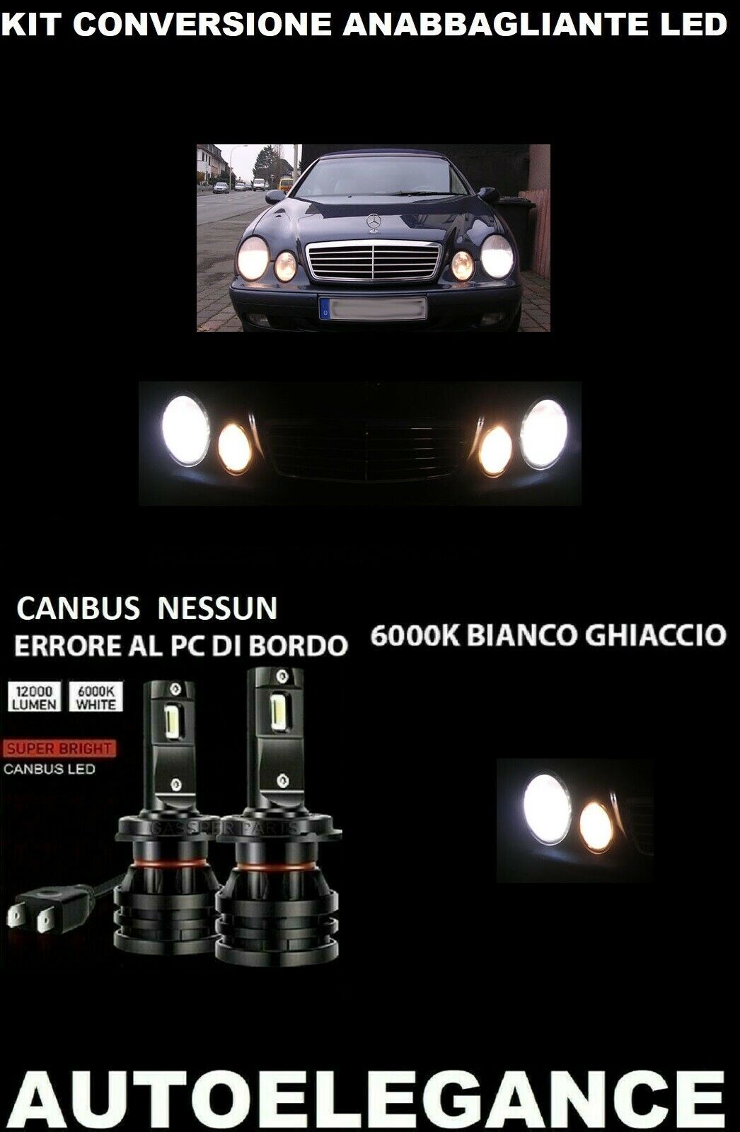 MERCEDES CLK A208 LED LOW BEAM HEADLIGHTS 16.000LM CAMBUS 0032