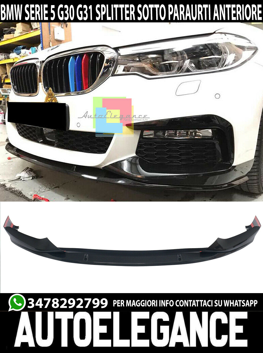 BMW SERIE 5 G30 G31 SOTTO PARAURTI ANTERIORE SPOILER ABS M-SPORT NERO LUCIDO AUTOELEGANCERICAMBI